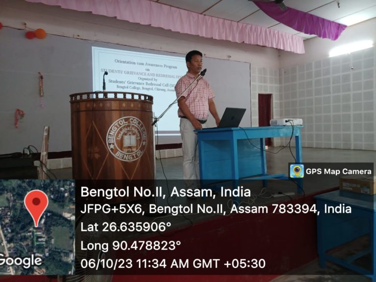 Students’ Grievance and Redressal Cell, Bengtol College  organized an Orientation cum Awareness program on 6th October, 2023